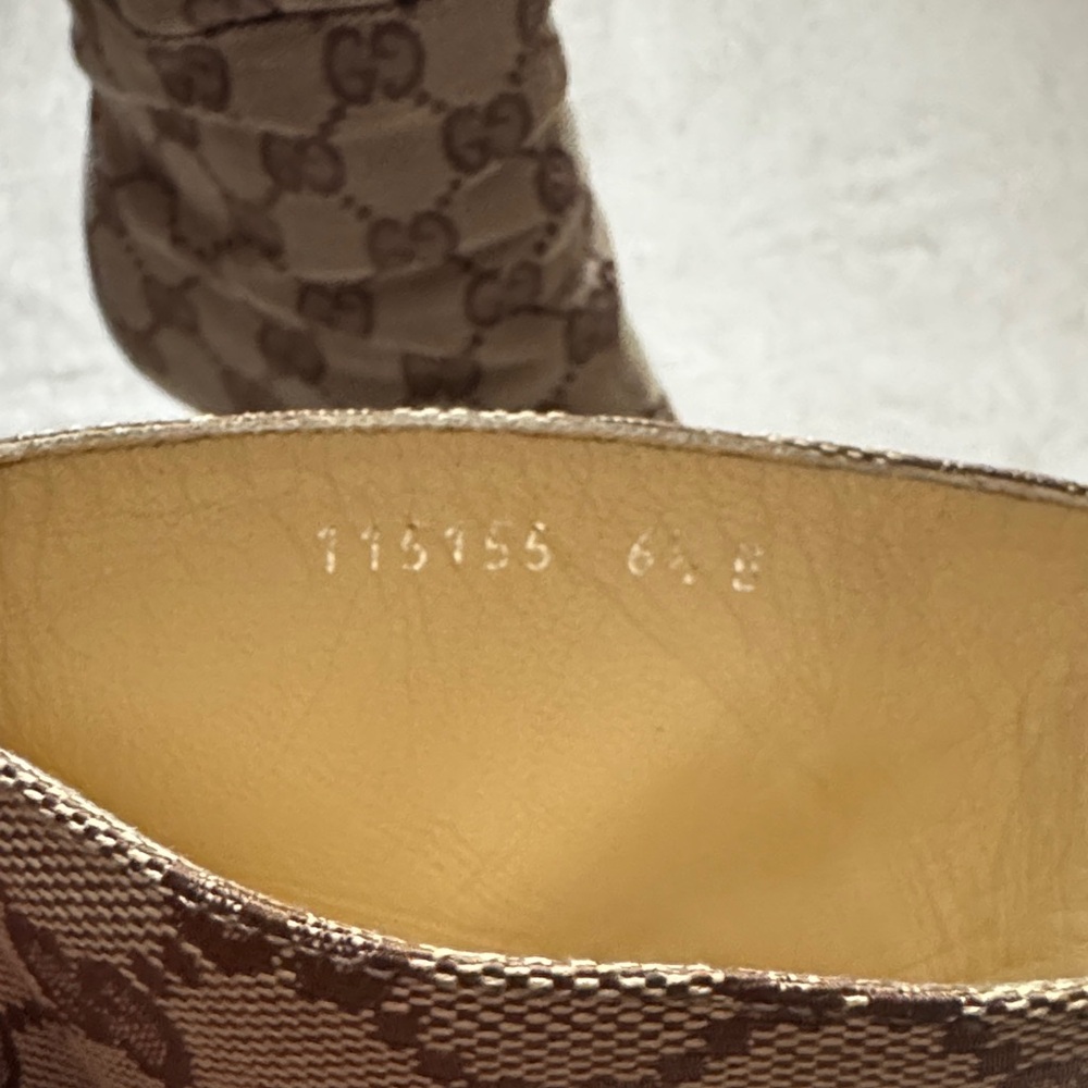 Vintage Gucci Monogram Tan Heeled Boots Size 6.5 - Picture 11 of 13
